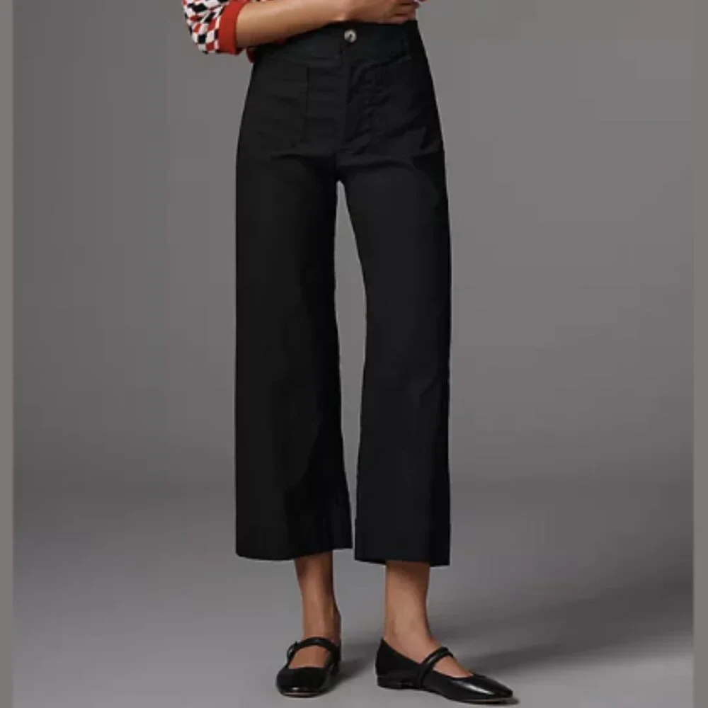 Maeve Colette Magic Fabric Crop Wide-Leg Pants Black Size 24 - Picture 1 of 7
